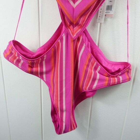 Trina Turk Womens Striped Cut-Out One-Piece Swimsuit Size 10 - Picture 6 of 10